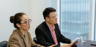 employees at meeting