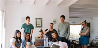 group of office workers in small business