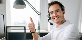 very positive and happy office worker