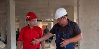 skilled construction workers on site