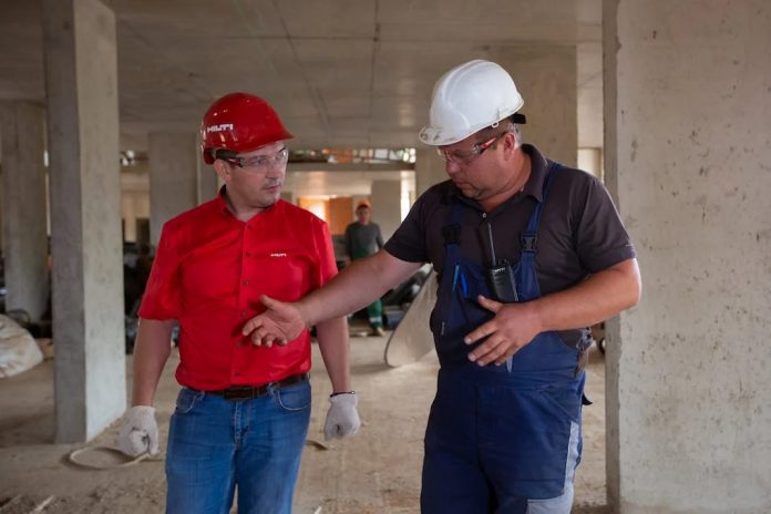 skilled construction workers on site