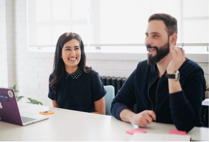 work colleagues in conversation
